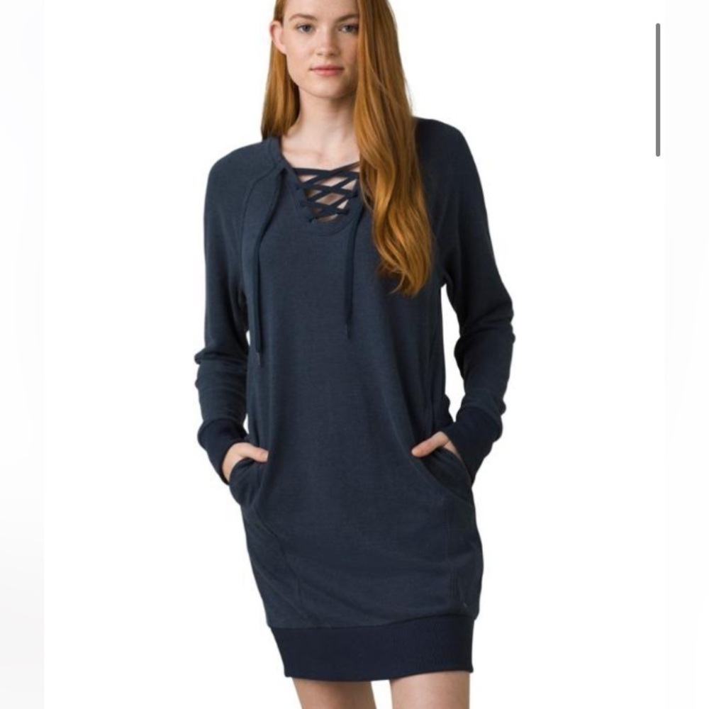 Prana Cozy Up Terry Dress Chunky Lace V-Neck Sz Small